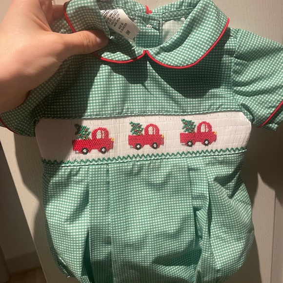 Baby Green Christmas Tree Farm Smocked Bubble 9m - Picture 1 of 2